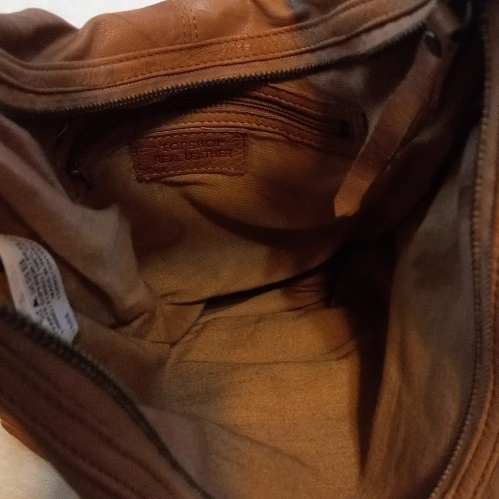 Topshop Brown Leather Hobo Shoulder Bag Slouchy Boho Tote Purse